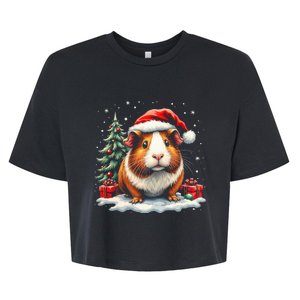 Cute Guinea Pig With Santa Hat And Snow Holiday Christmas Bella+Canvas Jersey Crop Tee