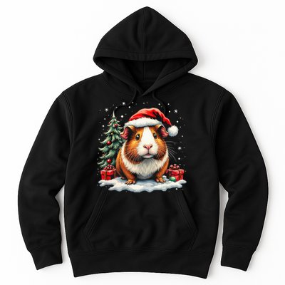 Cute Guinea Pig With Santa Hat And Snow Holiday Christmas Hoodie