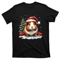 Cute Guinea Pig With Santa Hat And Snow Holiday Christmas T-Shirt