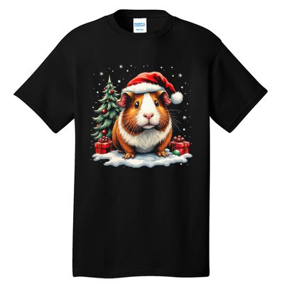 Cute Guinea Pig With Santa Hat And Snow Holiday Christmas Tall T-Shirt