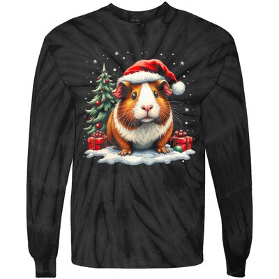 Cute Guinea Pig With Santa Hat And Snow Holiday Christmas Tie-Dye Long Sleeve Shirt