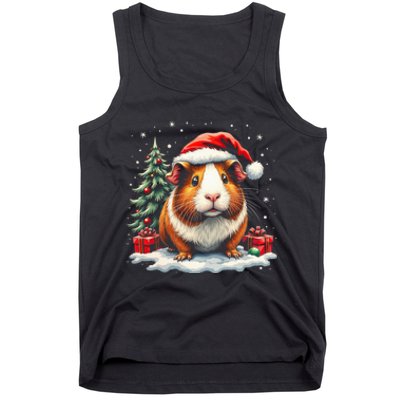 Cute Guinea Pig With Santa Hat And Snow Holiday Christmas Tank Top