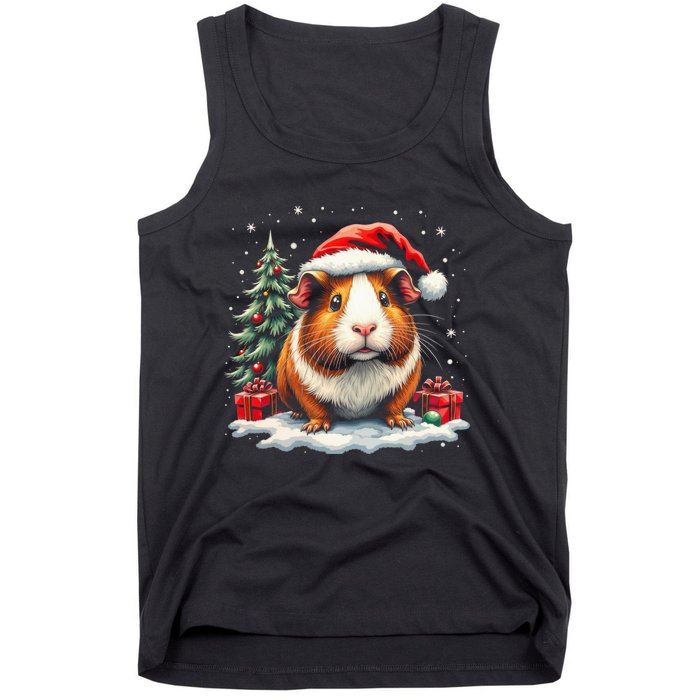 Cute Guinea Pig With Santa Hat And Snow Holiday Christmas Tank Top