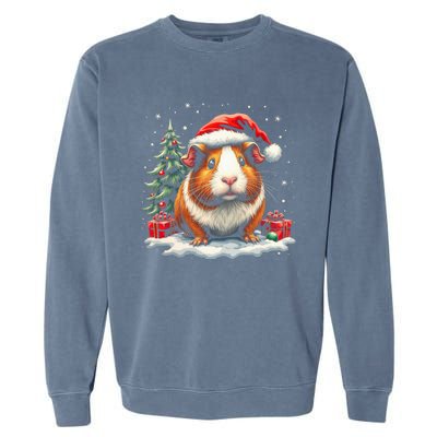 Cute Guinea Pig With Santa Hat And Snow Holiday Christmas Garment-Dyed Sweatshirt