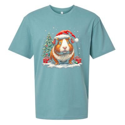 Cute Guinea Pig With Santa Hat And Snow Holiday Christmas Sueded Cloud Jersey T-Shirt