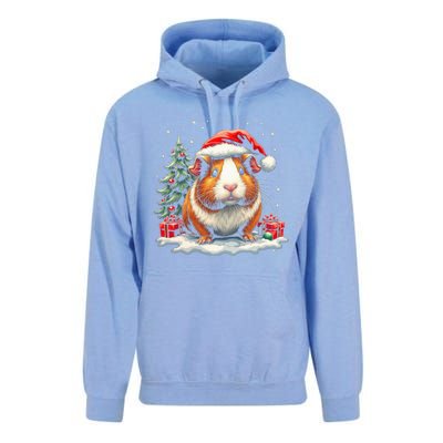 Cute Guinea Pig With Santa Hat And Snow Holiday Christmas Unisex Surf Hoodie