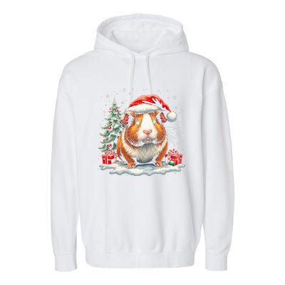 Cute Guinea Pig With Santa Hat And Snow Holiday Christmas Garment-Dyed Fleece Hoodie