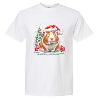 Cute Guinea Pig With Santa Hat And Snow Holiday Christmas Garment-Dyed Heavyweight T-Shirt