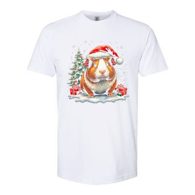 Cute Guinea Pig With Santa Hat And Snow Holiday Christmas Softstyle CVC T-Shirt