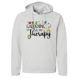 Cool Garden Plant Owner Gardening Is My Therapy Funny Saying Performance Fleece Hoodie