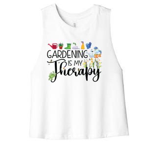 Cool Garden Plant Owner Gardening Is My Therapy Funny Saying Women's Racerback Cropped Tank