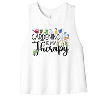 Cool Garden Plant Owner Gardening Is My Therapy Funny Saying Women's Racerback Cropped Tank