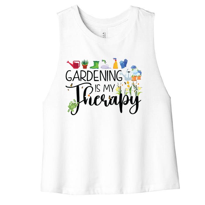 Cool Garden Plant Owner Gardening Is My Therapy Funny Saying Women's Racerback Cropped Tank