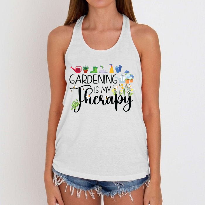 Cool Garden Plant Owner Gardening Is My Therapy Funny Saying Women's Knotted Racerback Tank