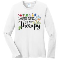 Cool Garden Plant Owner Gardening Is My Therapy Funny Saying Ladies Long Sleeve Shirt