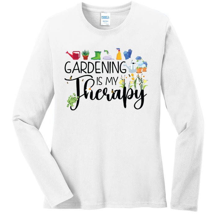 Cool Garden Plant Owner Gardening Is My Therapy Funny Saying Ladies Long Sleeve Shirt