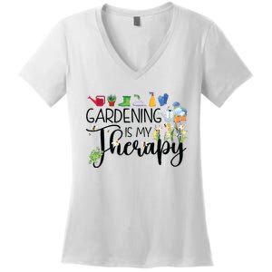 Cool Garden Plant Owner Gardening Is My Therapy Funny Saying Women's V-Neck T-Shirt