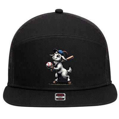 Cute Goat Playing Baseball 7 Panel Mesh Trucker Snapback Hat