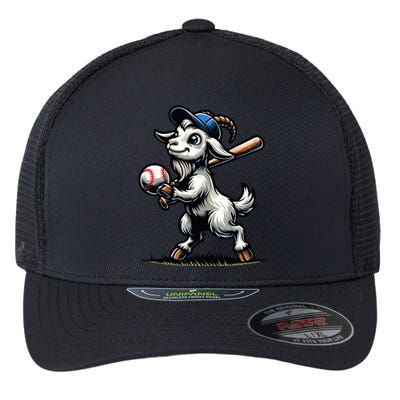 Cute Goat Playing Baseball Flexfit Unipanel Trucker Cap