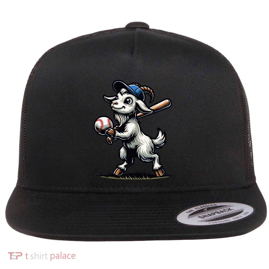 Cute Goat Playing Baseball Flat Bill Trucker Hat