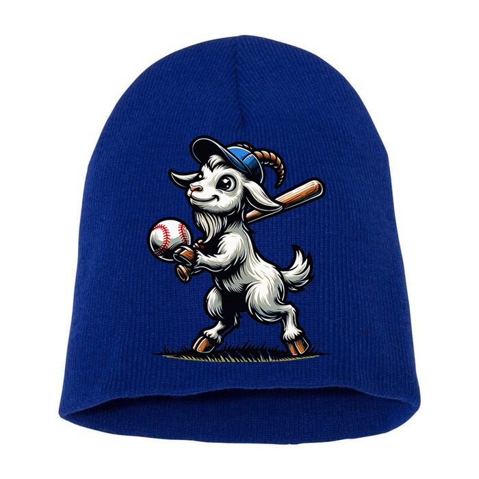 Cute Goat Playing Baseball Short Acrylic Beanie