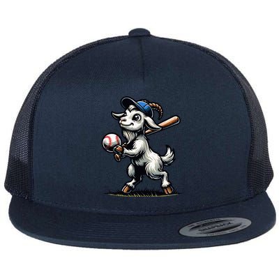 Cute Goat Playing Baseball Flat Bill Trucker Hat