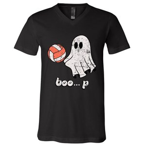 Cute Ghost Playing Volleyball Sport Player Halloween Costume V-Neck T-Shirt