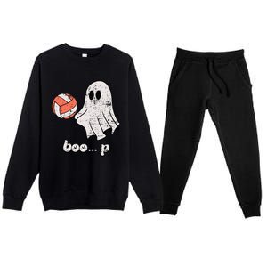 Cute Ghost Playing Volleyball Sport Player Halloween Costume Premium Crewneck Sweatsuit Set