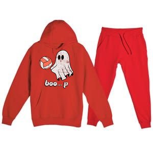 Cute Ghost Playing Volleyball Sport Player Halloween Costume Premium Hooded Sweatsuit Set