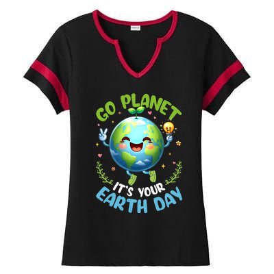 Cute Go Planet Its Your Earth Day 2024 Teacher Student Ladies Halftime Notch Neck Tee