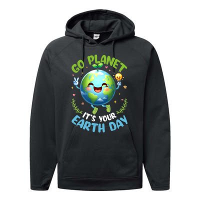 Cute Go Planet Its Your Earth Day 2024 Teacher Student Performance Fleece Hoodie