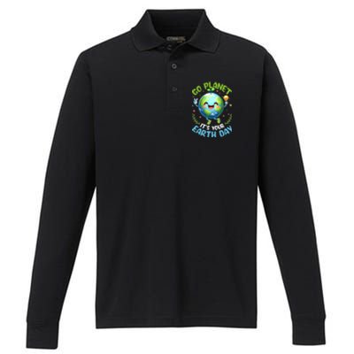 Cute Go Planet Its Your Earth Day 2024 Teacher Student Performance Long Sleeve Polo