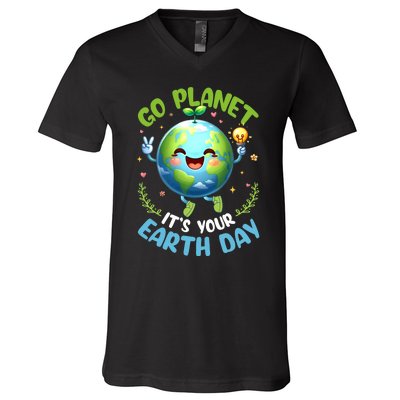 Cute Go Planet Its Your Earth Day 2024 Teacher Student V-Neck T-Shirt