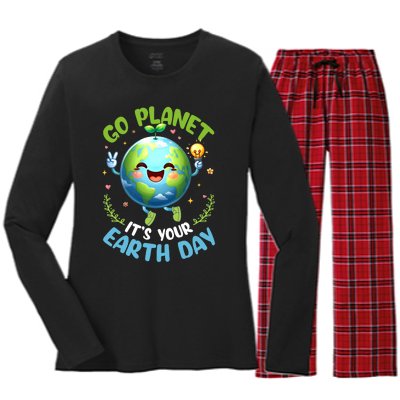 Cute Go Planet Its Your Earth Day 2024 Teacher Student Women's Long Sleeve Flannel Pajama Set 