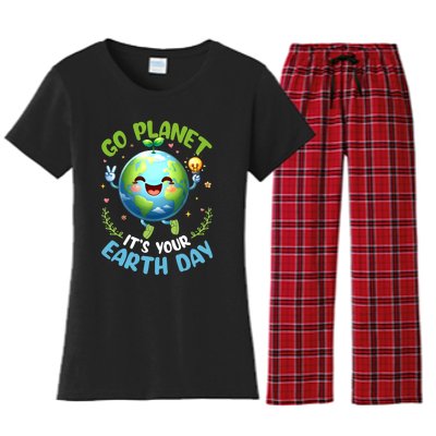 Cute Go Planet Its Your Earth Day 2024 Teacher Student Women's Flannel Pajama Set