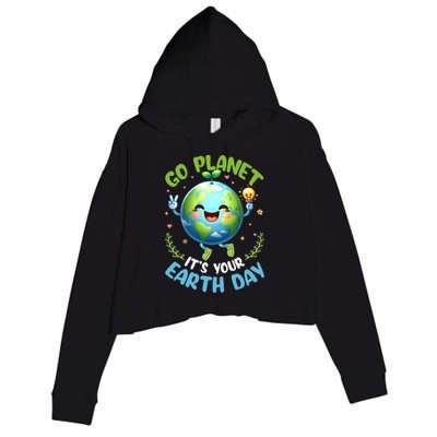 Cute Go Planet Its Your Earth Day 2024 Teacher Student Crop Fleece Hoodie