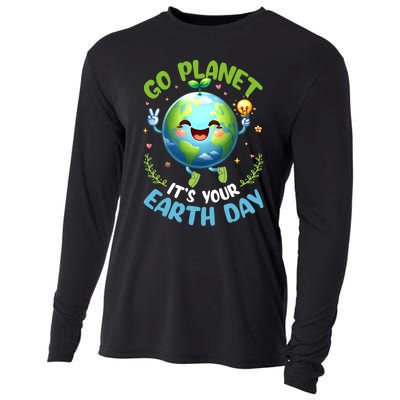 Cute Go Planet Its Your Earth Day 2024 Teacher Student Cooling Performance Long Sleeve Crew