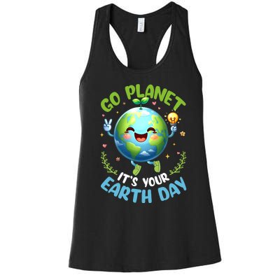 Cute Go Planet Its Your Earth Day 2024 Teacher Student Women's Racerback Tank