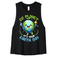 Cute Go Planet Its Your Earth Day 2024 Teacher Student Women's Racerback Cropped Tank