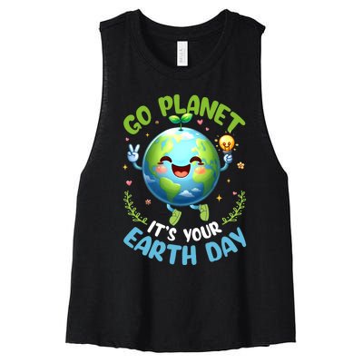 Cute Go Planet Its Your Earth Day 2024 Teacher Student Women's Racerback Cropped Tank