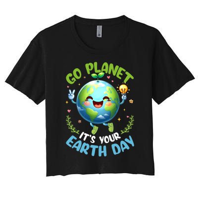 Cute Go Planet Its Your Earth Day 2024 Teacher Student Women's Crop Top Tee