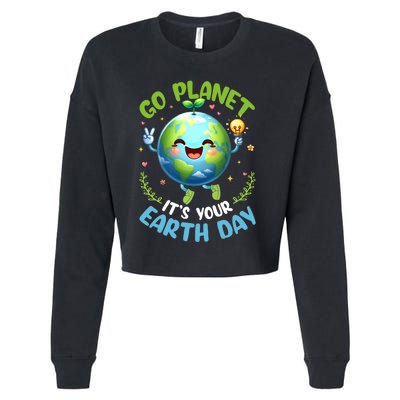 Cute Go Planet Its Your Earth Day 2024 Teacher Student Cropped Pullover Crew