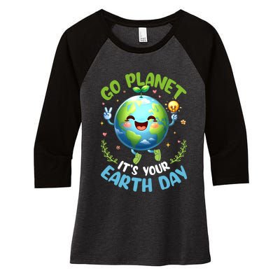 Cute Go Planet Its Your Earth Day 2024 Teacher Student Women's Tri-Blend 3/4-Sleeve Raglan Shirt