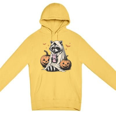 Cute Ghost Pumpkin Halloween Raccoon Costume Raccoon Lovers Premium Pullover Hoodie