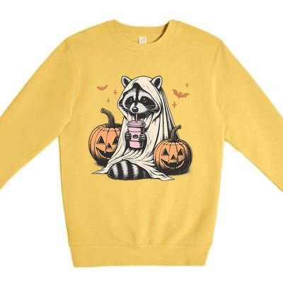 Cute Ghost Pumpkin Halloween Raccoon Costume Raccoon Lovers Premium Crewneck Sweatshirt