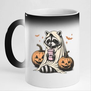 Cute Ghost Pumpkin Halloween Raccoon Costume Raccoon Lovers 11oz Black Color Changing Mug