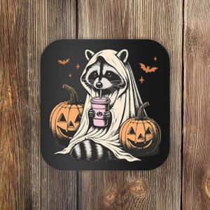 Cute Ghost Pumpkin Halloween Raccoon Costume Raccoon Lovers Coaster