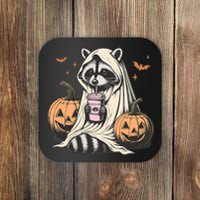 Cute Ghost Pumpkin Halloween Raccoon Costume Raccoon Lovers Coaster