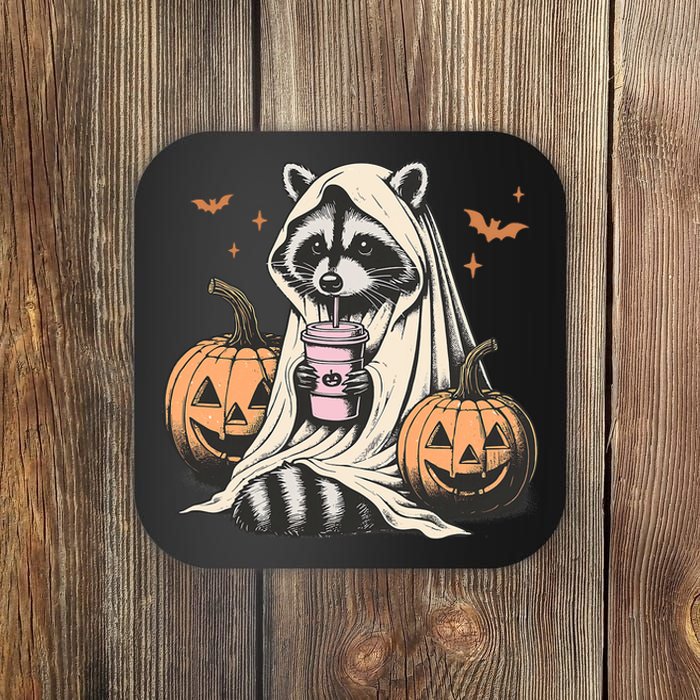 Cute Ghost Pumpkin Halloween Raccoon Costume Raccoon Lovers Coaster