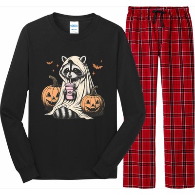 Cute Ghost Pumpkin Halloween Raccoon Costume Raccoon Lovers Long Sleeve Pajama Set